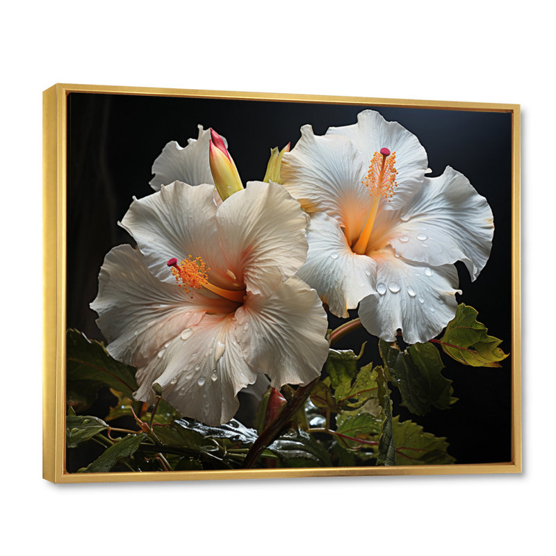 Hibiscus Field - Floral Canvas Prints, Cadre flottant doré, H 34 po x l 44 po x P 1,5 po