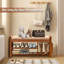 Shoe Storage Bench for Entryway, Bamboo Entryway Bench with Hidden Drawer and Side Supports, 2 Tier Shoe Organizer for Entryway, Hallway, Bedroom and Bathroom