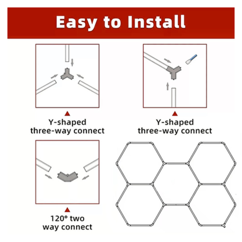 Modern Hexagon LED Ceiling Light with 5 Grids, DIY Honeycomb Design for Garage, Studio, Gym or Game Room (Set of 5)