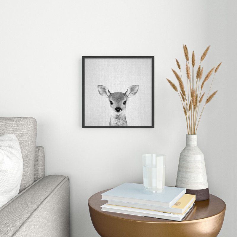 " Baby Deer Black White ", 10" H x 10" W x 1" D, Black