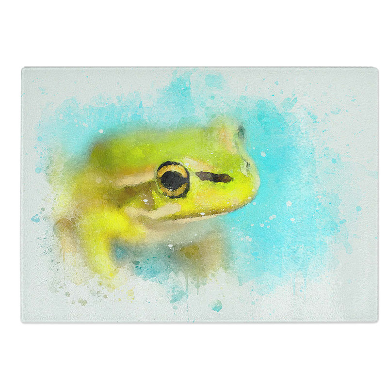 Glass Green Frog in Abstract Chopping Board, 39 cm W x 28.5 cm L