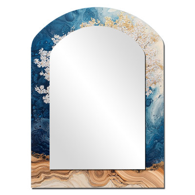 Sandwell Golden Cherry Blossom Tree Garden Of Winter Beauty III - Cherry Blossom Arch Unique Wall Mirror Decor, White Asymmetrical Large Mirror, Printed Metal Art