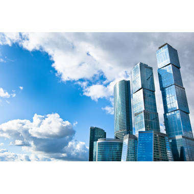 Many Scyscrapers Of Moscow City Under Blue Sky On Canvas by Rqsinboxru Print