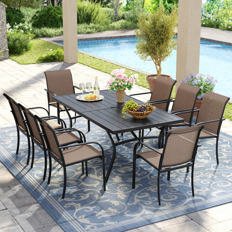 Ensemble repas pour 8 personnes avec chaises empilables PVC-coated polyester, Noir / brun