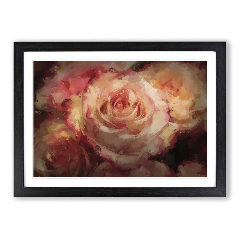 Pink Tipped Roses - Framed Print, 50cm H x 76cm W x 2cm D, Black
