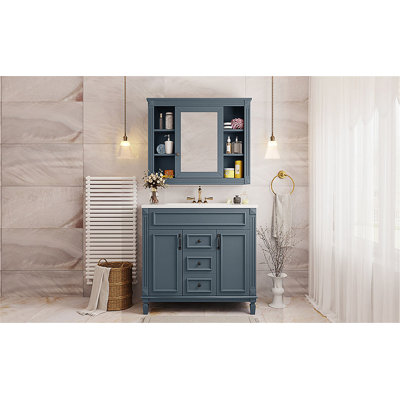 Meuble-lavabo moderne de 36 po avec lavabo supérieur, armoire à miroir et portes et tiroirs à fermeture en douceur pour un rangement efficace