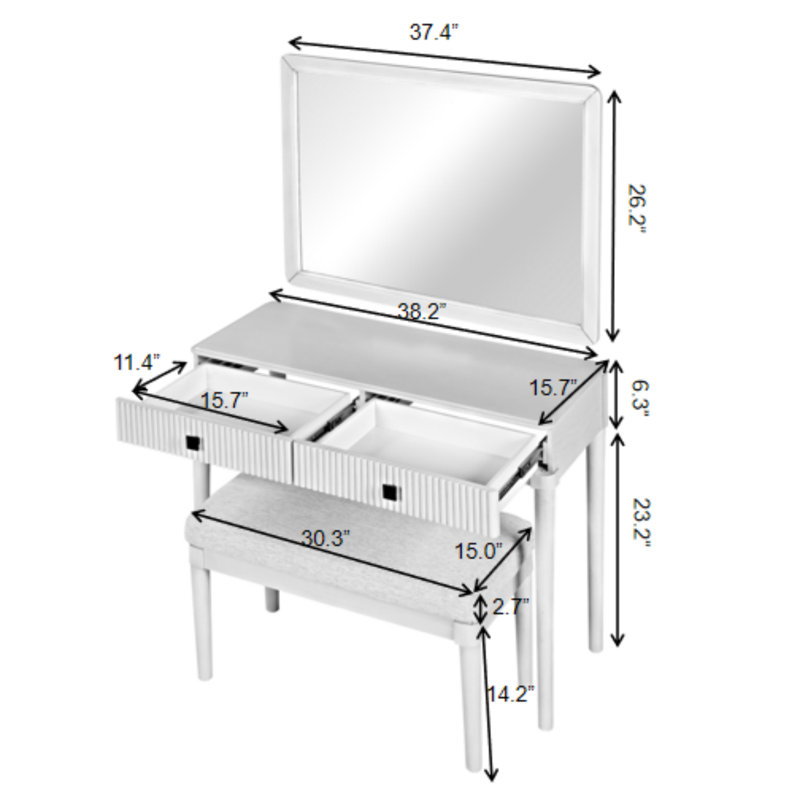 Ensemble coiffeuse et banc de maquillage Mirror