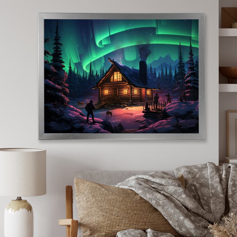 «Canadian Boreal Ballet 2 - Northern Lights», art mural, Cadre de coin argenté fermé, H 24 po x l 32 po x P 1 po