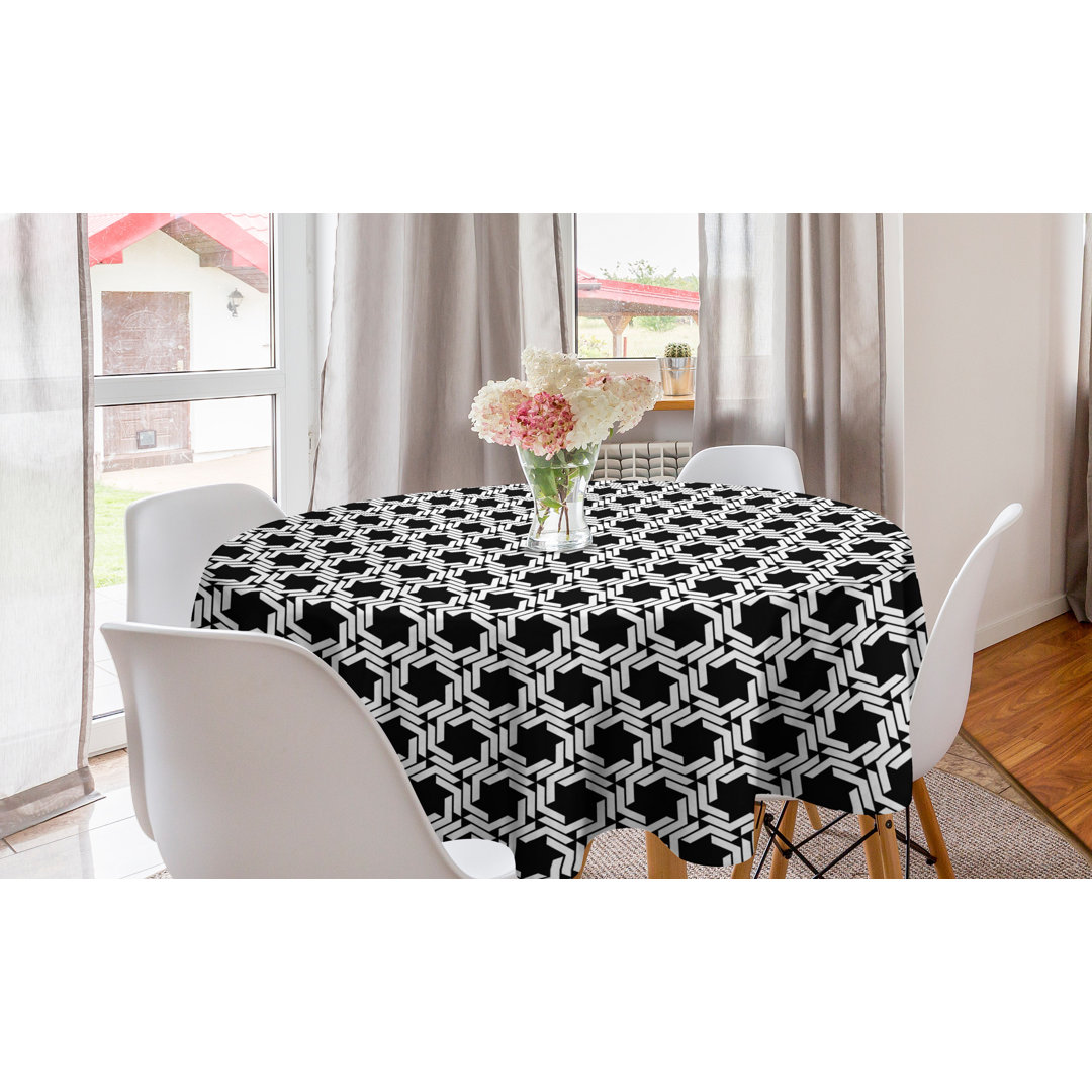 Runde Tischdecke, Spiral Hexagons, Schwarz und weiß, Anthrazit grau