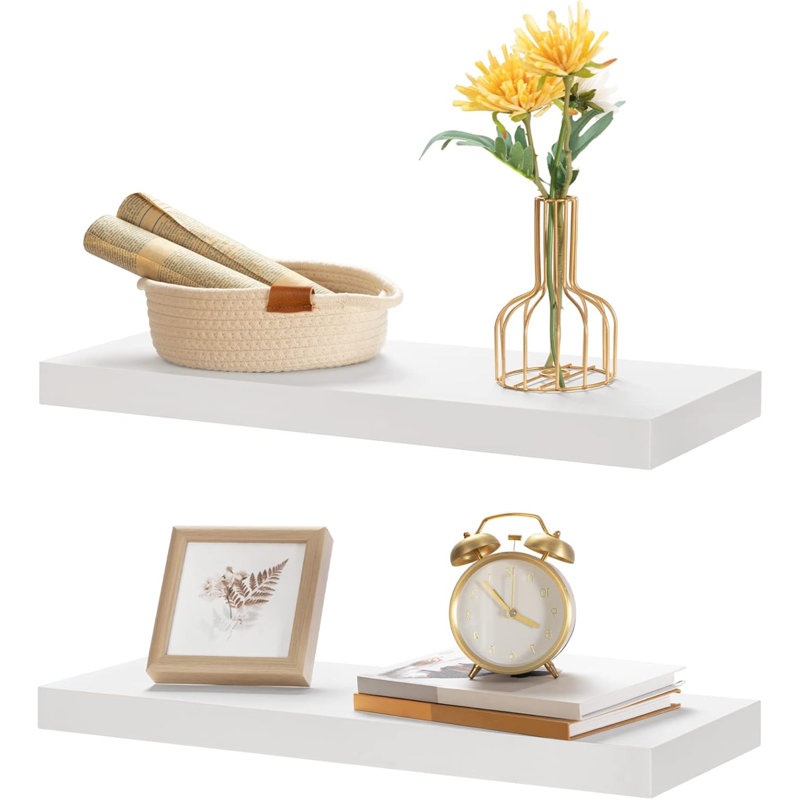Floating Shelves, Wall Shelf Set Of 2, 23.6 Inch Hanging Shelf With Invisible Brackets, For Wall Decor In Bathroom, Bedroom, Toilet, Kitchen, Living Room, Office, White