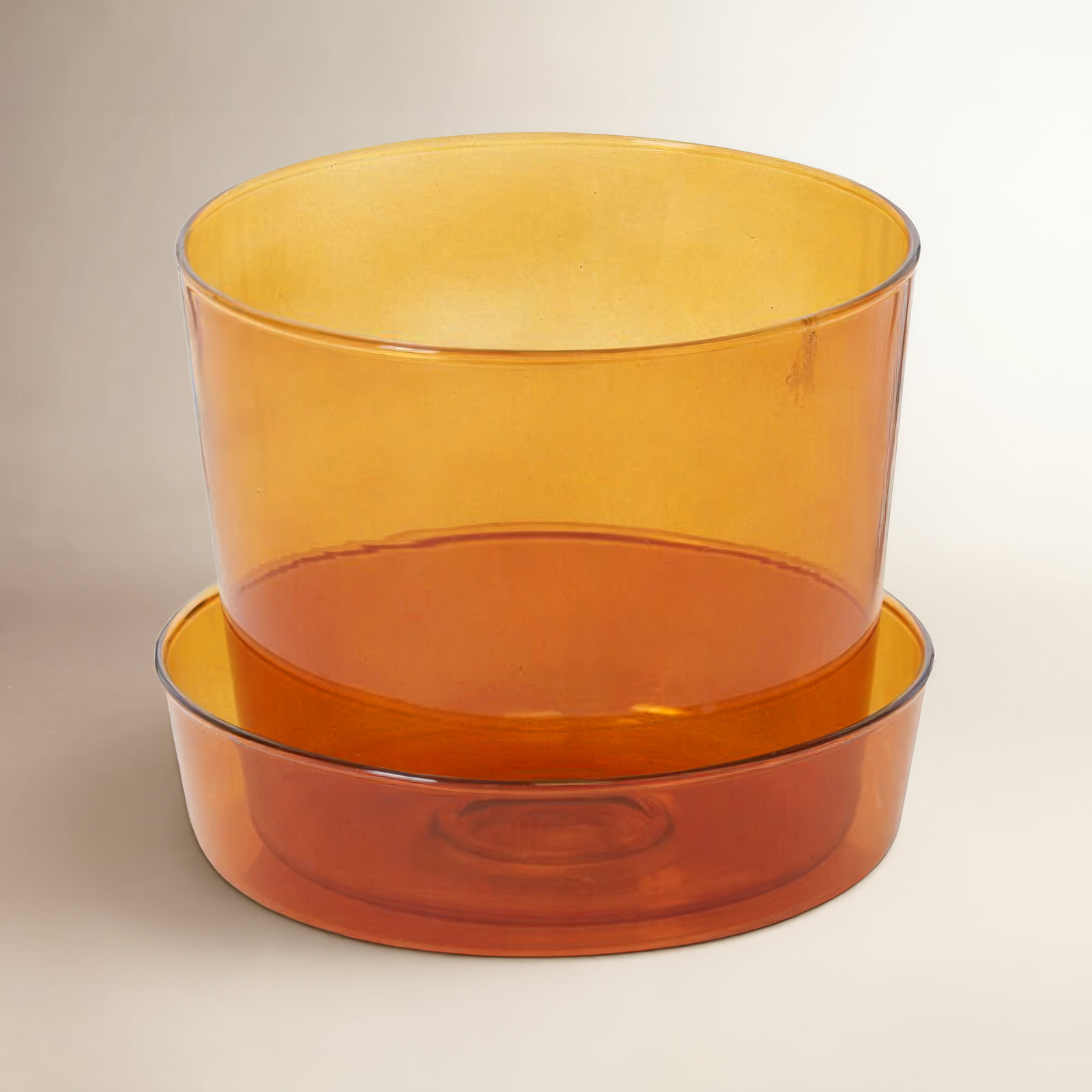 Glass Pot with Saucer, 4" H x 4.75" W x 4.75" D
