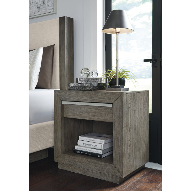 Weathered Gray Modern Nightstand with USB Port and Drawer