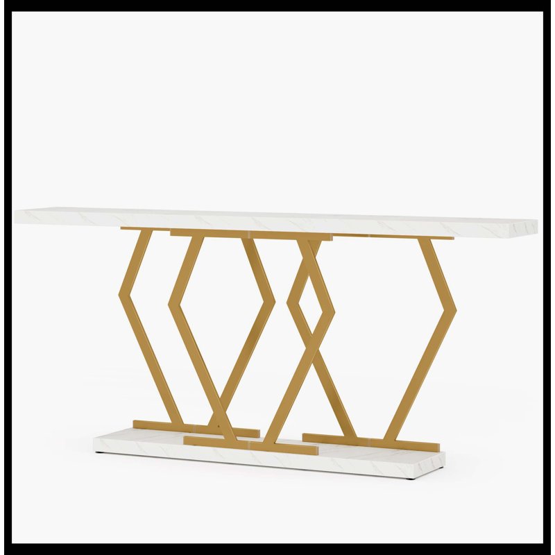 70.9" Console Table, Modern Sofa Table With Faux Marble Tabletop