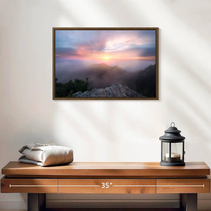 Paysage de Great Smoky Mountain, 19 po x 13 po, Cadre flottant noyer