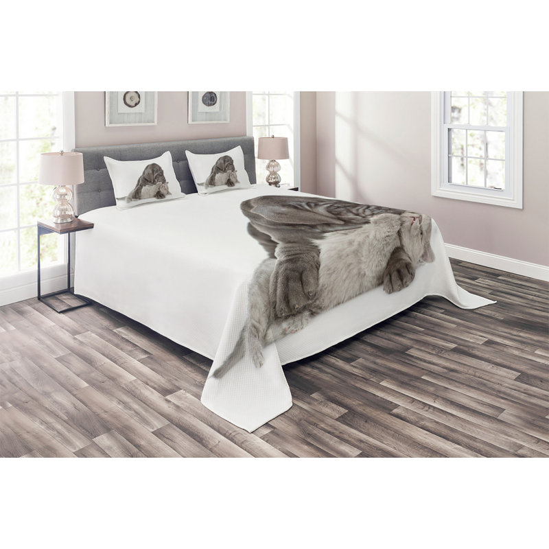 Dog And Cat Farmhouse / Country Polyester Coverlet, King Bedspread + 2 Shams