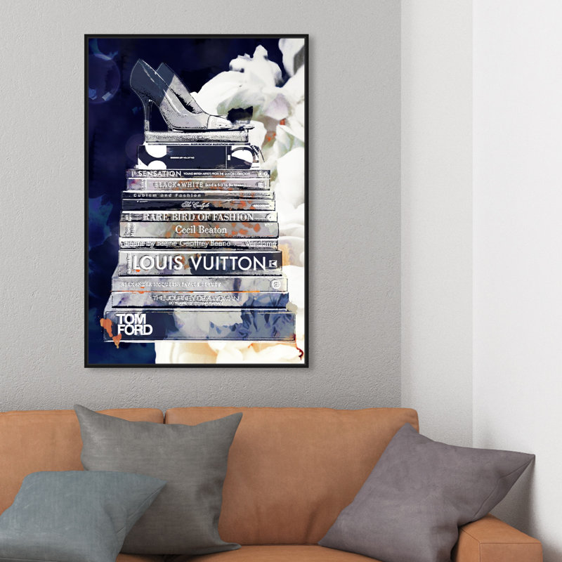 Pensées bleues profondes - Impression sur toile, H 54 po x l 36 po, Cadre en bois noir