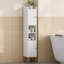 Bathroom Storage Cabinet, Slim Bathroom Floor Cabinets with 2 Door and Adjustable Shelf, Freestanding Corner Storage Unit, Narrow Toilet Paper Cabinet for Small Spaces, White 