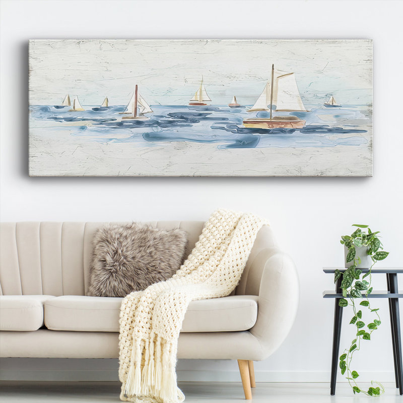 Bateaux sur l'eau II sur toile, H 20 po x l 50 po x P 1,5 po