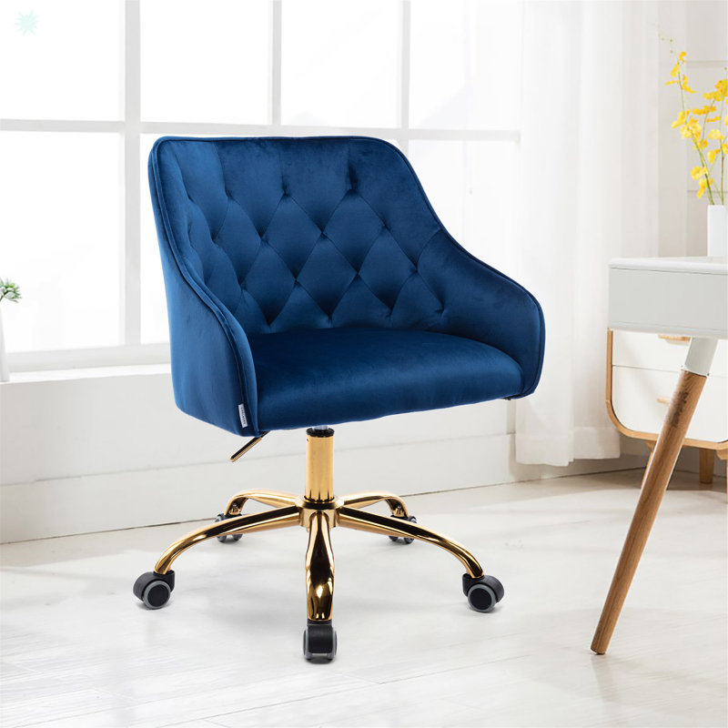 Chaise de bureau pivotante à hauteur réglable moderne pour bureau à domicile, Marine, Doré