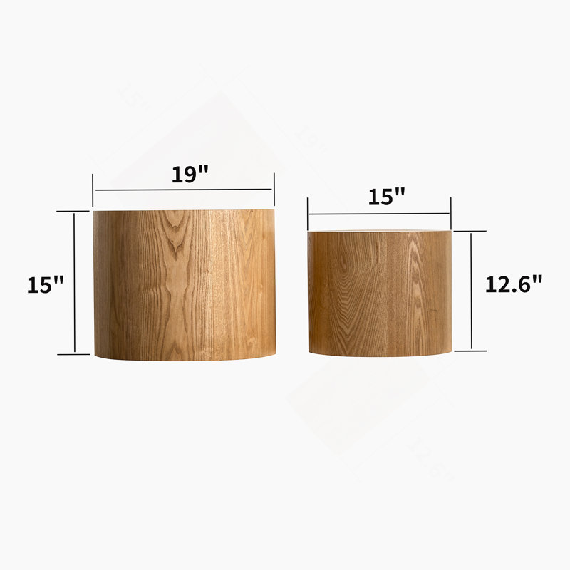 Nesting Coffee Table Set Of 2, Modern Round Coffee Table, Wooden Circle Accent Tables For Small Spaces Living Room Bedroom Balcony Office Drum Side Table, Natural Wood With Real Tree Ring