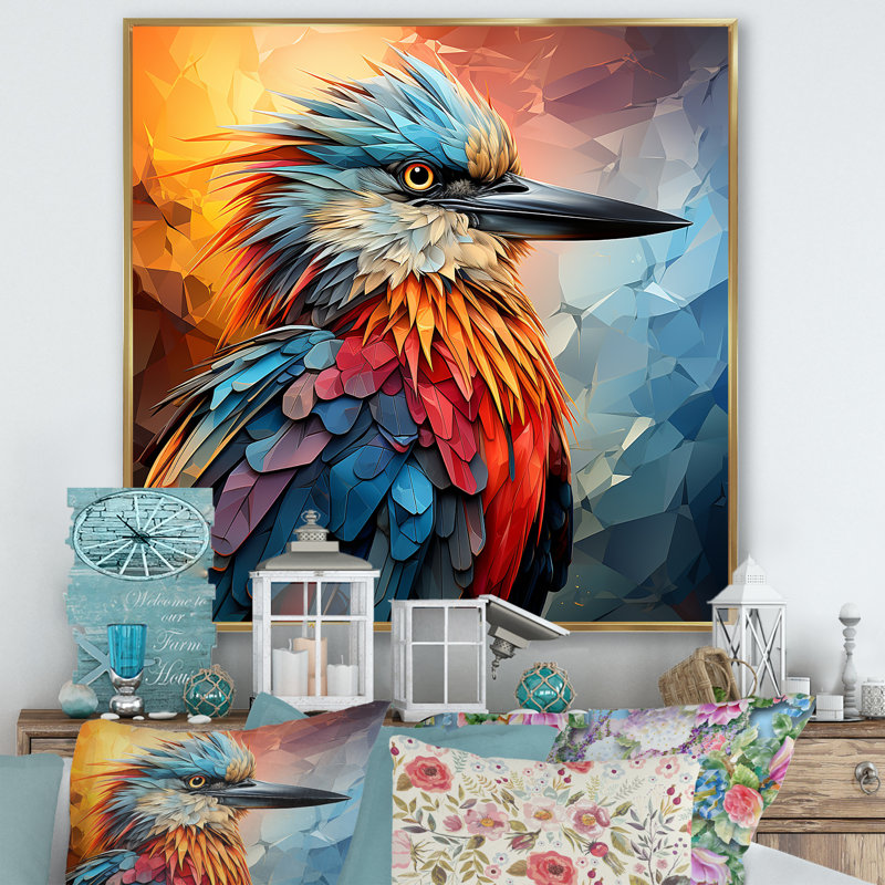 «Bird Cubist Skies I» sur toile, H 36 po x l 36 po x P 1,5 po, Cadre flottant doré