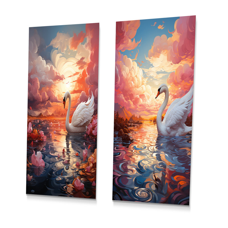 «Graceful Mirage Swans», ensemble d'art mural en métal de 3 cygnes, H 32 po x l 32 po
