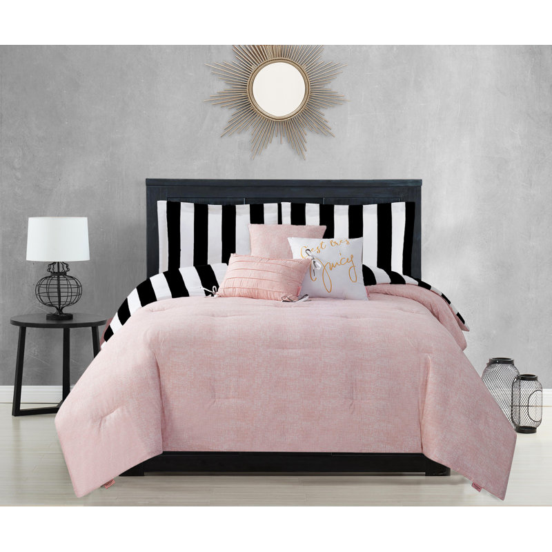 Juicy Couture Cabana Stripe Comforter Sets, Black/White, Twin/Twin XL Comforter + 1 Sham + 3 Throw Pillows