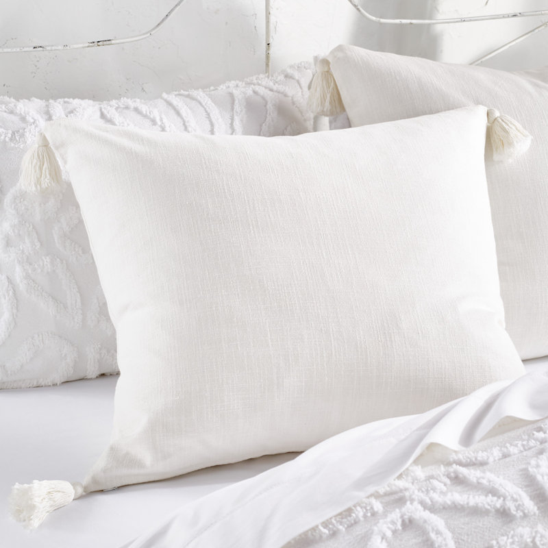 White Cotton Tassel Euro Sham Pillow Cover