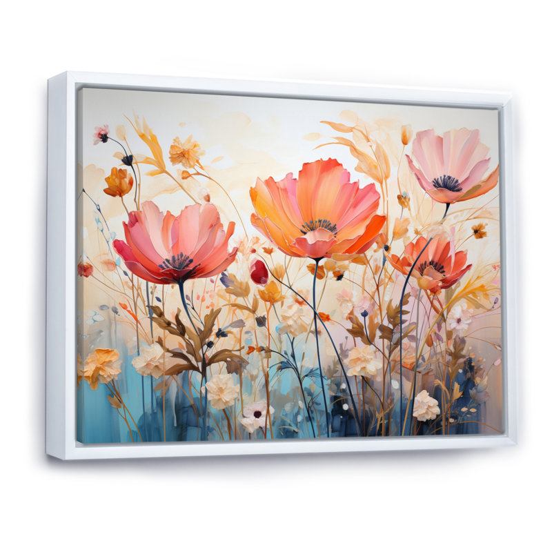 Corail orange fantaisiste botanique sauvage II - impression, H 12 po x l 20 po x P 1 po, Cadre flottant blanc