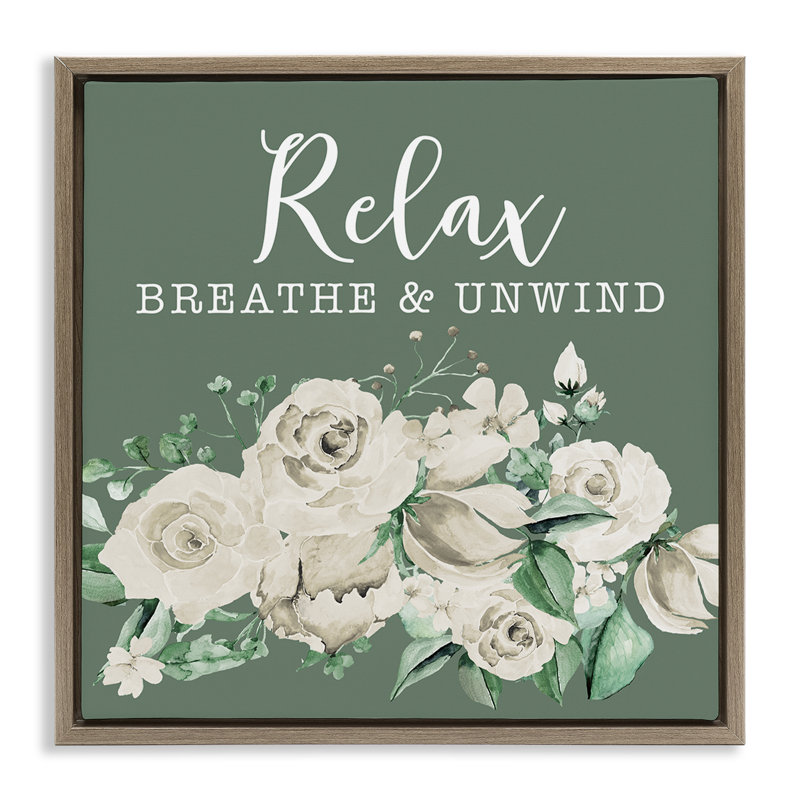  «Breathe & Unwind with Florals», art mural encadré sur toile flottante par Masey St. Studios, H 18 po x l 18 po