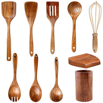 10 Pcs Cooking Utensil Set, Wooden Kitchen Utensils Set, Non-stick Heat Resistant, Environment-friendly