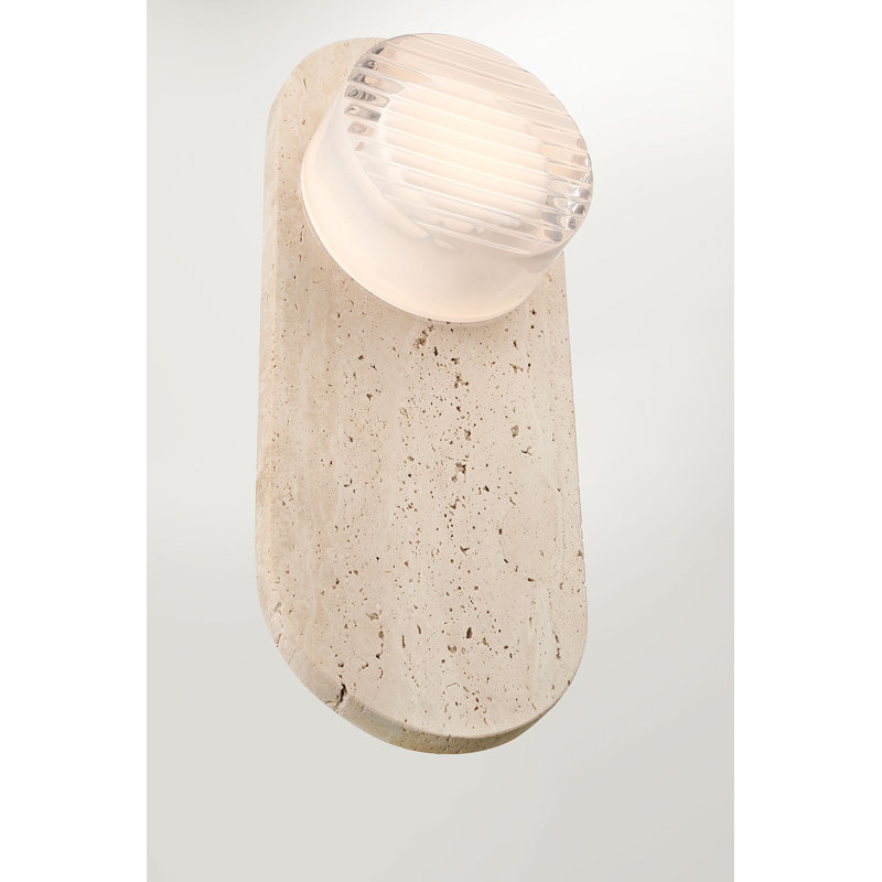 Sternn, Outdoor, 15", Travertine, Clear Ribbed Glass, Clear Ribbed glass