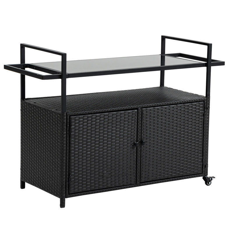 Chariot-buffet polyvalent au bord de la piscine - noir, roulant avec rangement et plateau en verre pour le patio, la cour, le jardin
