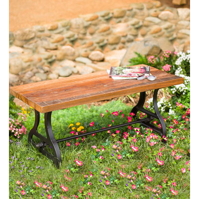 Indoor/Outdoor Reclaimed Wood Bench With Iron Base