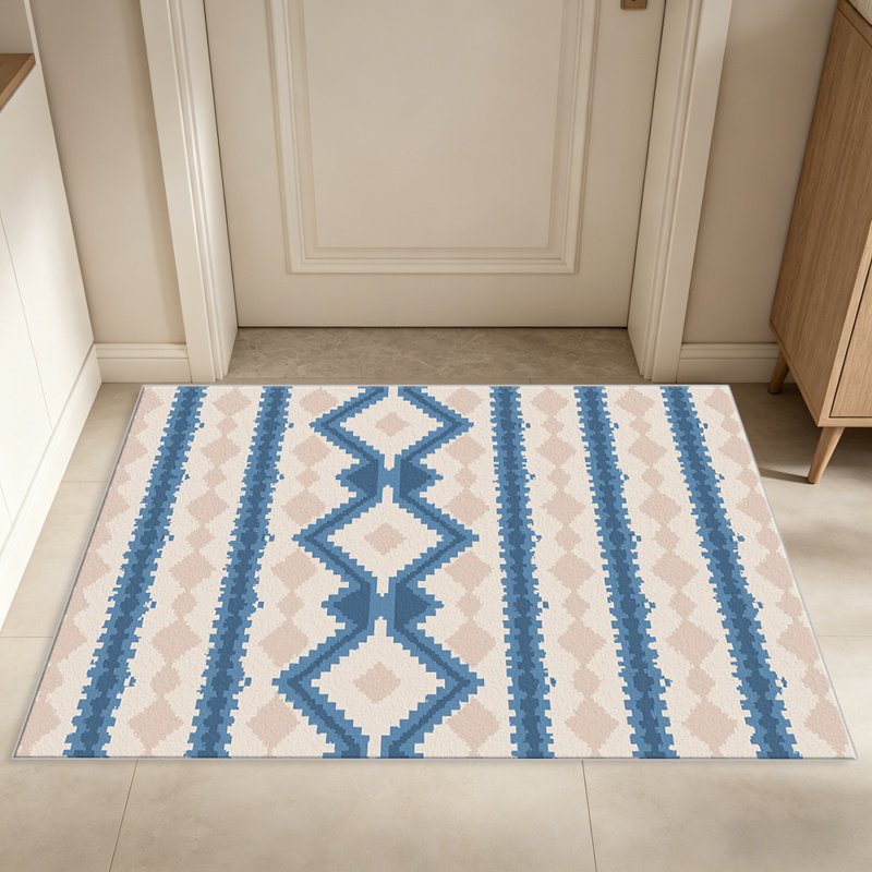Blue Vertical Kilim Stripe carpet-easy to clean, machine-washable, soft and comfortable; suitable for door mats, kitchens, living rooms, bedrooms, corridors, and laundry areas. Easy to clean, durable carpet for home decoration.