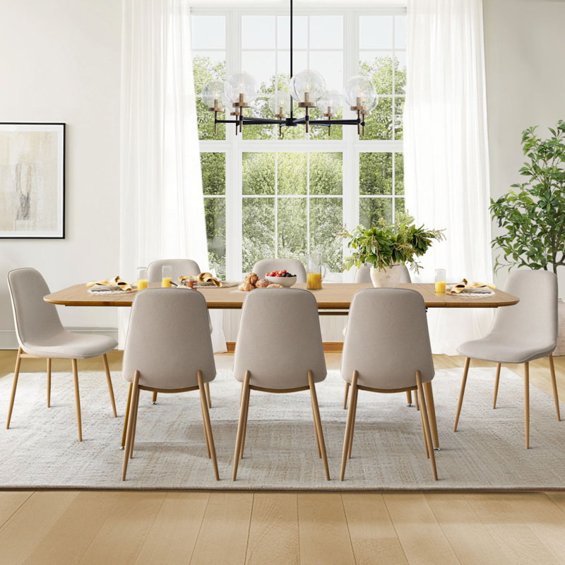  Ensemble de table de salle à manger 8 personnes Atkins avec table extensible et 8 chaises rembourrées en tissu, Beige