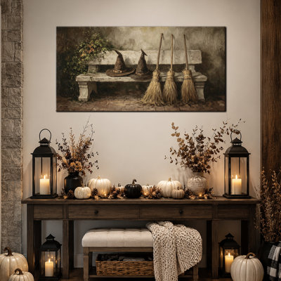 Art mural d'automne d'Halloween, décoration murale de photos d'Halloween, art mural sur toile d'Halloween, style gothique rustique chaleureux pour le salon, entrée, couloir, 16 po x 32 po