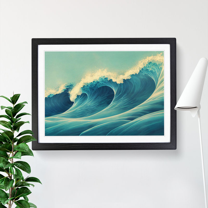 XH1022-4628X Head Turning Japanese Wave - Single Picture Frame Print, 46cm H x 64cm W, Black
