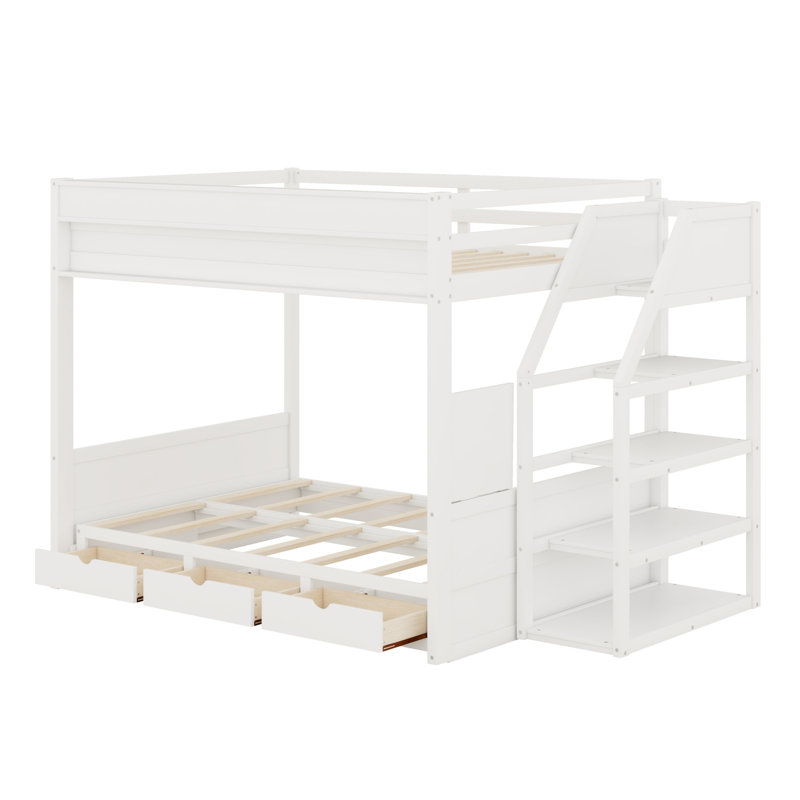 Convertible Bunk Bed With Storage Staircase, Bedside Table, And 3 Drawers