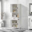 Grande armoire de salle de bain autoportante avec 1 tiroir, 2 armoires, 4 portes à fermeture douce, 2 tablettes réglables et un rangement ouvert-748462247
