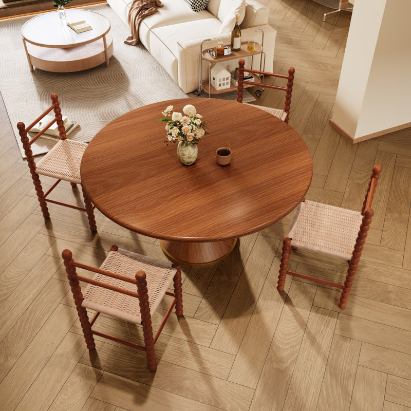 Ensemble de table de salle à manger en bois massif 5 pièces avec 4 chaises d'appoint en bois massif