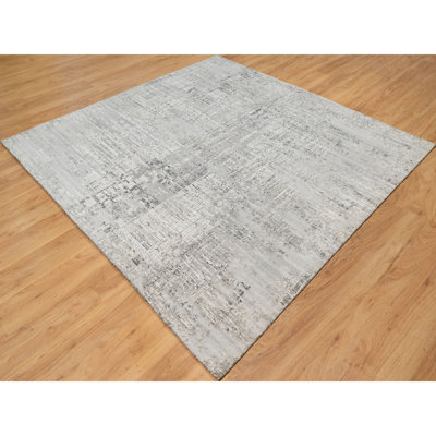 8'1"x8'1" Gray Undyed Natural Wool Modern Hand Knotted Square Rug 735146636F354568B617331B262211A3