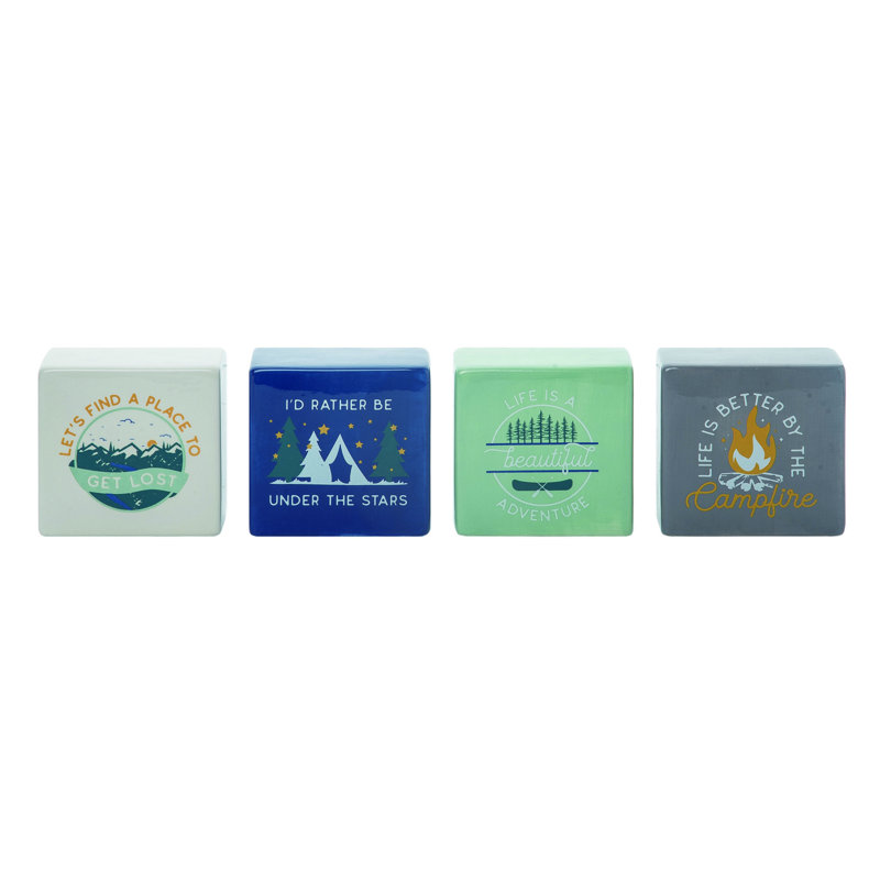 Ceramic Cabin Block Decor Set of 4 Spring Home Decorations