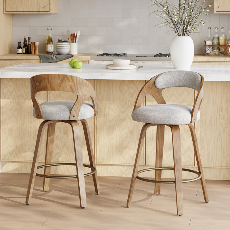 Tabourets de comptoir pivotants courbés et rembourrés - Design moderne Mid-Century, Gris