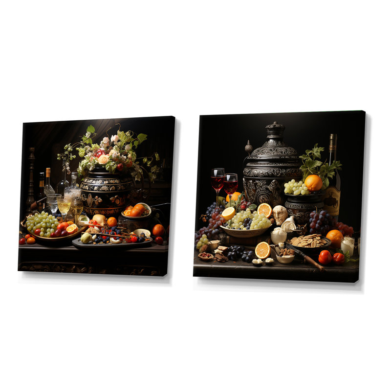 Worldly Symphony Fruit Cuisine - Ensemble de 2 collages carrés International Cuisine, Toile tendue, H 30 po x l 61 po