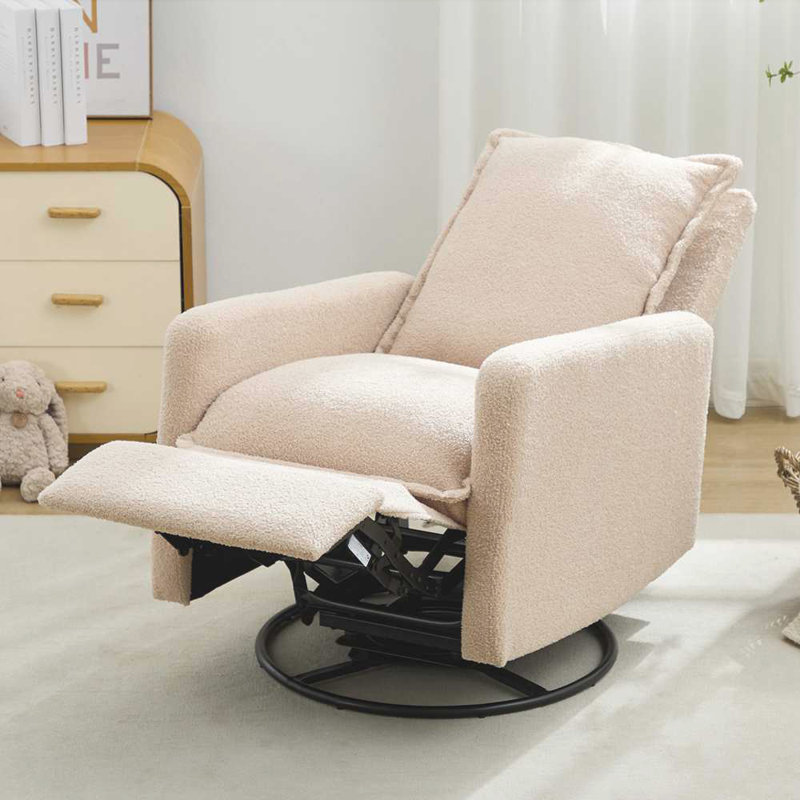 Fauteuil inclinable, berçant et oscillant, chaise berçante, Tissu bouclé avoine