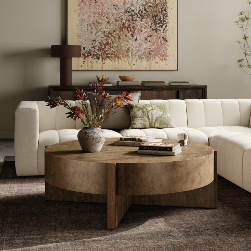 Bingham Coffee Table, 17.75"H x 55"W x 55"D, Antiqued Brass Aluminum