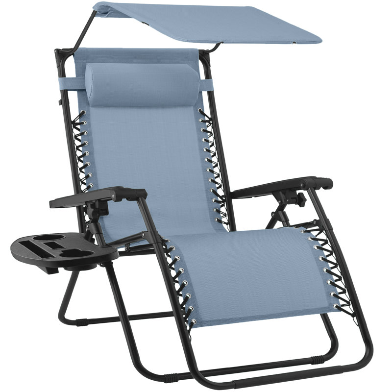  Folding Zero Gravity Recliner Patio Lounge Chair W/ Canopy Shade, Headrest, Tray - Dusty Blue