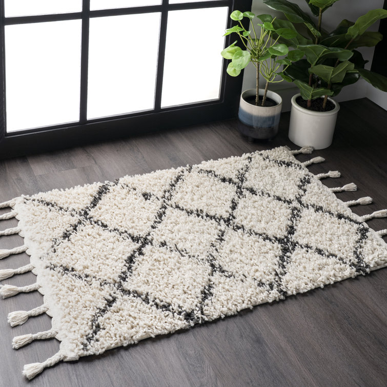 Mansel Trellis Area Rug for Living Room Bedroom Dining Room, Off White/Charcoal