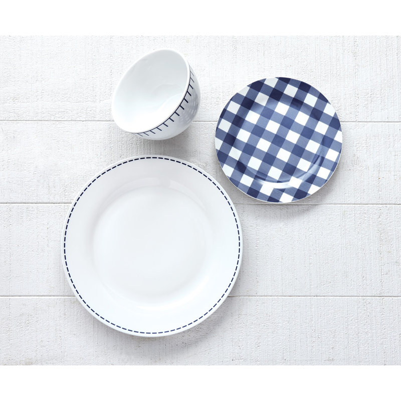 Natoma 12 Piece Porcelain China Dinnerware Set - Service for 4, Navy